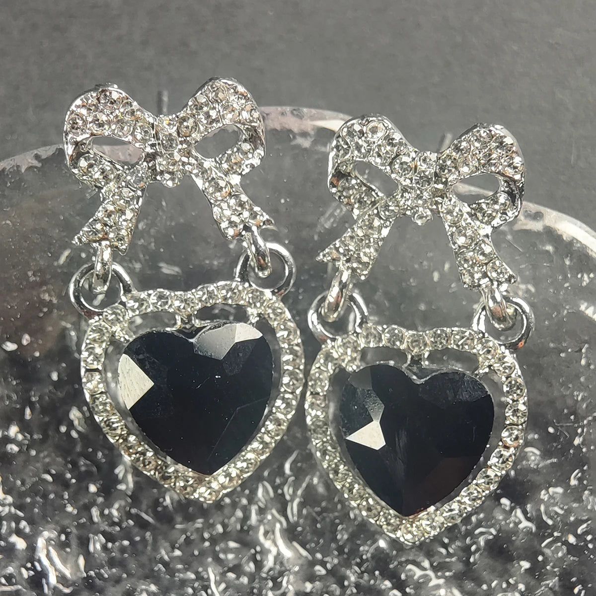 Pink Heart & Bow Drop Earrings