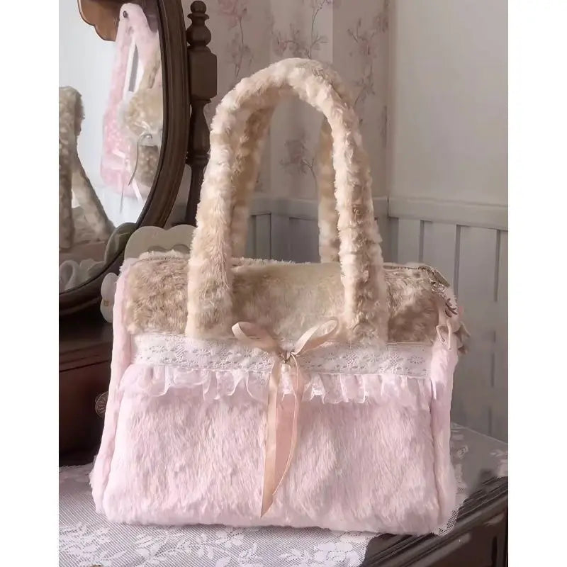 Plush Bow Lace Tote Bag