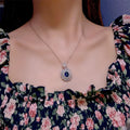 High-quality fashion Blue jewelry sets silver 925 full diamonds luxuriy elegant flower sapphire earrings for women necklace ring
