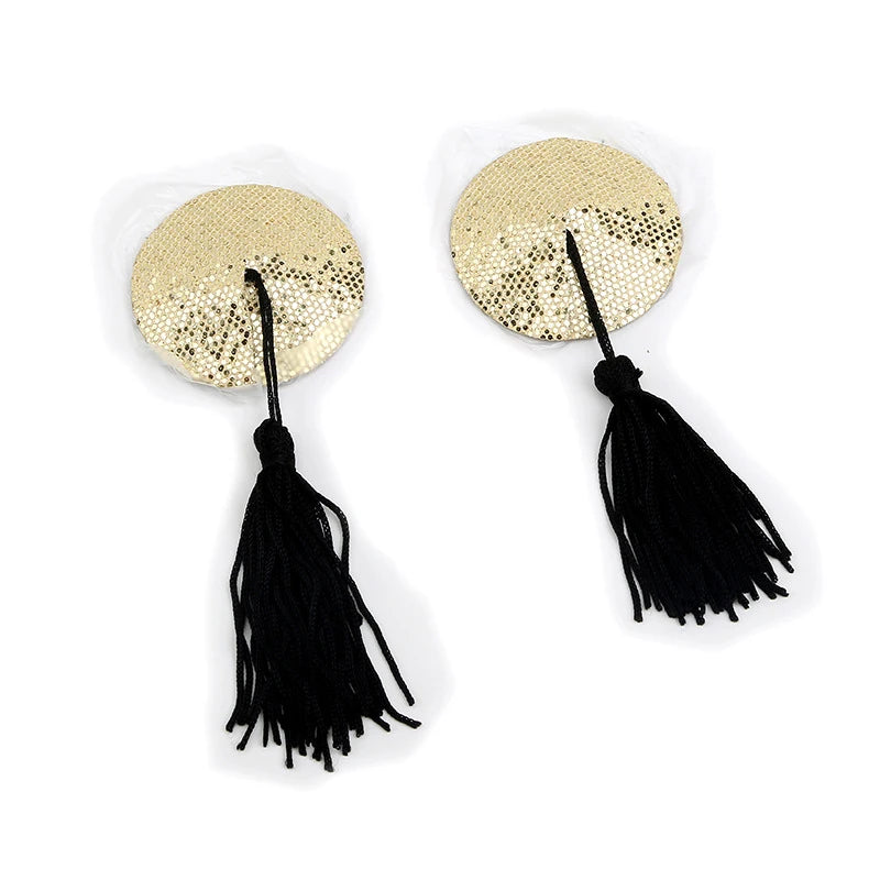 Sex Product Chest Stickers Sexy Sequin Nipple Covers With Tassels Heart Round Lace Shape Nipple Stickers Pasties Wholesale