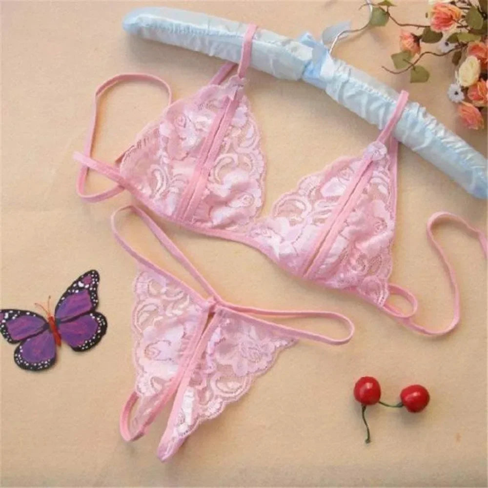 Women's Lace Bra & Open-Crotch G-String Set