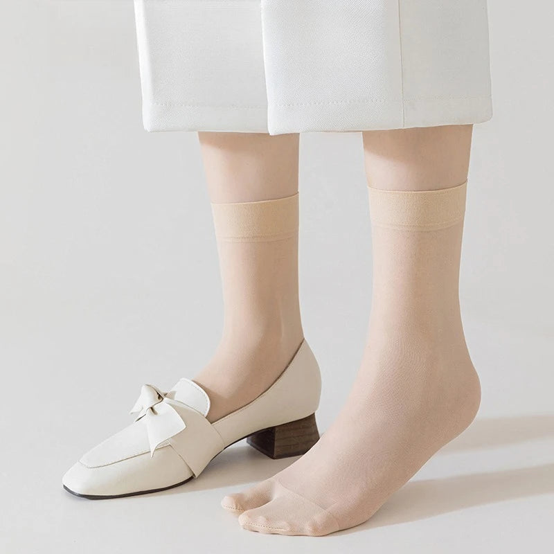 Women's Summer Ultra Thin Toe Socks Sexy Breathable Toe-separated Mid Tube Socks Solid Color Casual Transparent Tabi Silk Socks