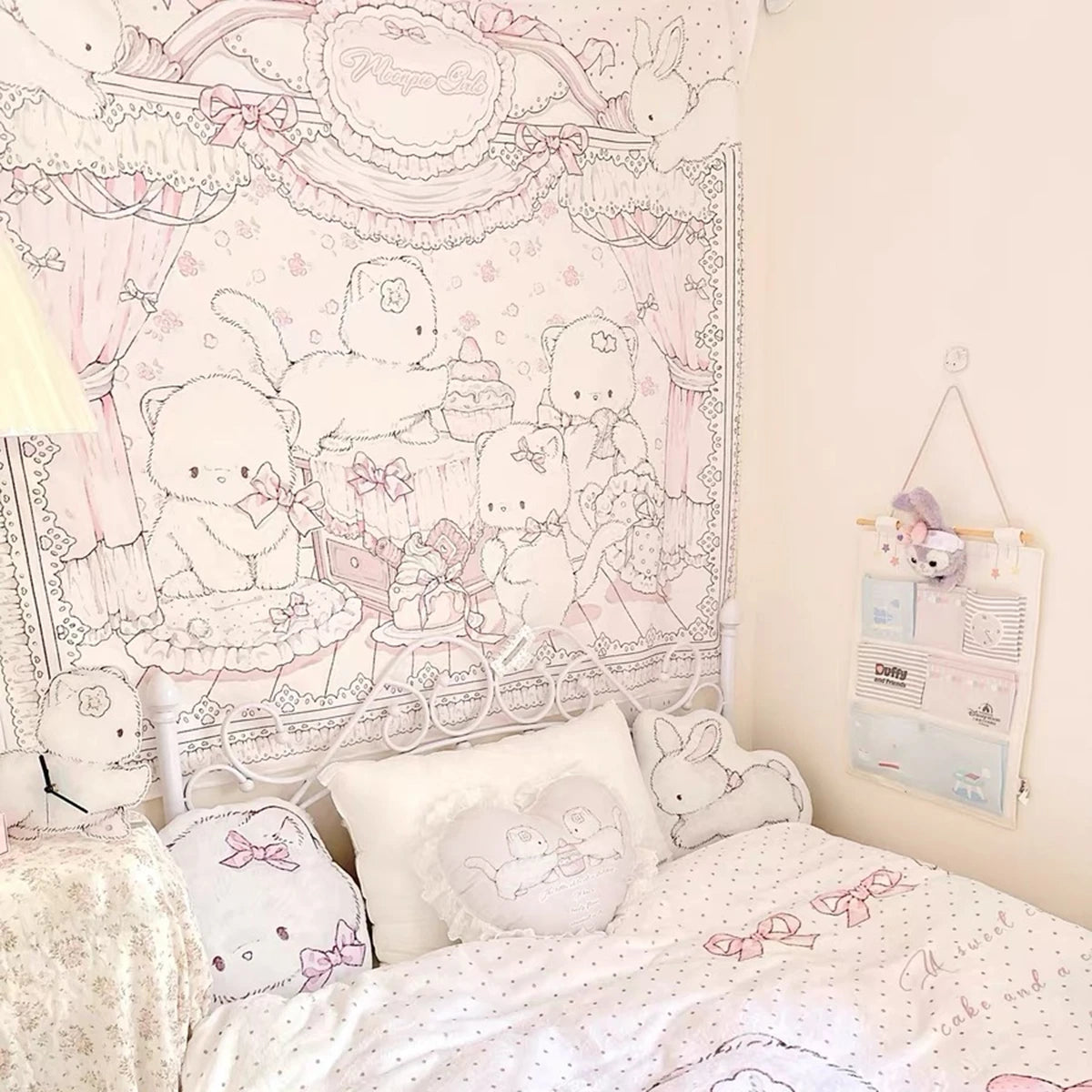 Pink Kawaii Cartoon Wall Tapestry
