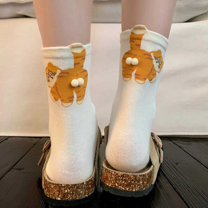 3D Cat Print Mid-Calf Couple Socks