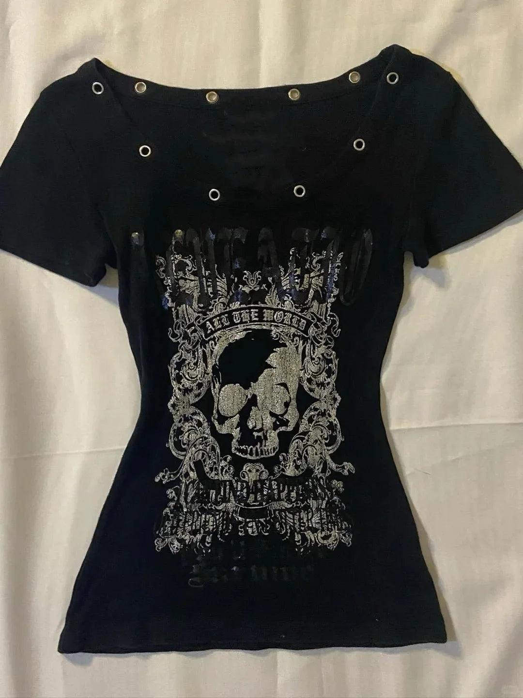 Goth Skull Graphic Y2K Crop T-Shirt