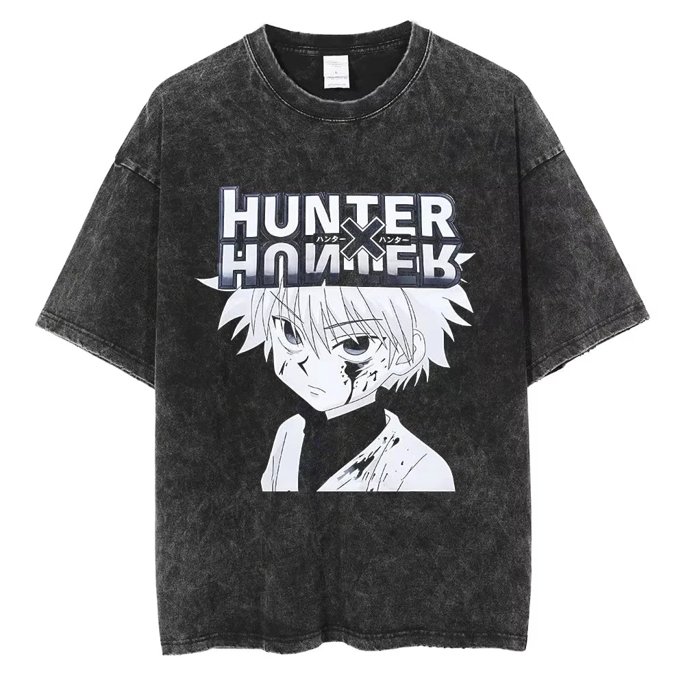 HUNTER×HUNTER T Shirt Kurapika Manga Tshirt Men Women Hip Hop Washed Cotton T-shirt Clothing Summer Short Sleeve Tees Streetwear