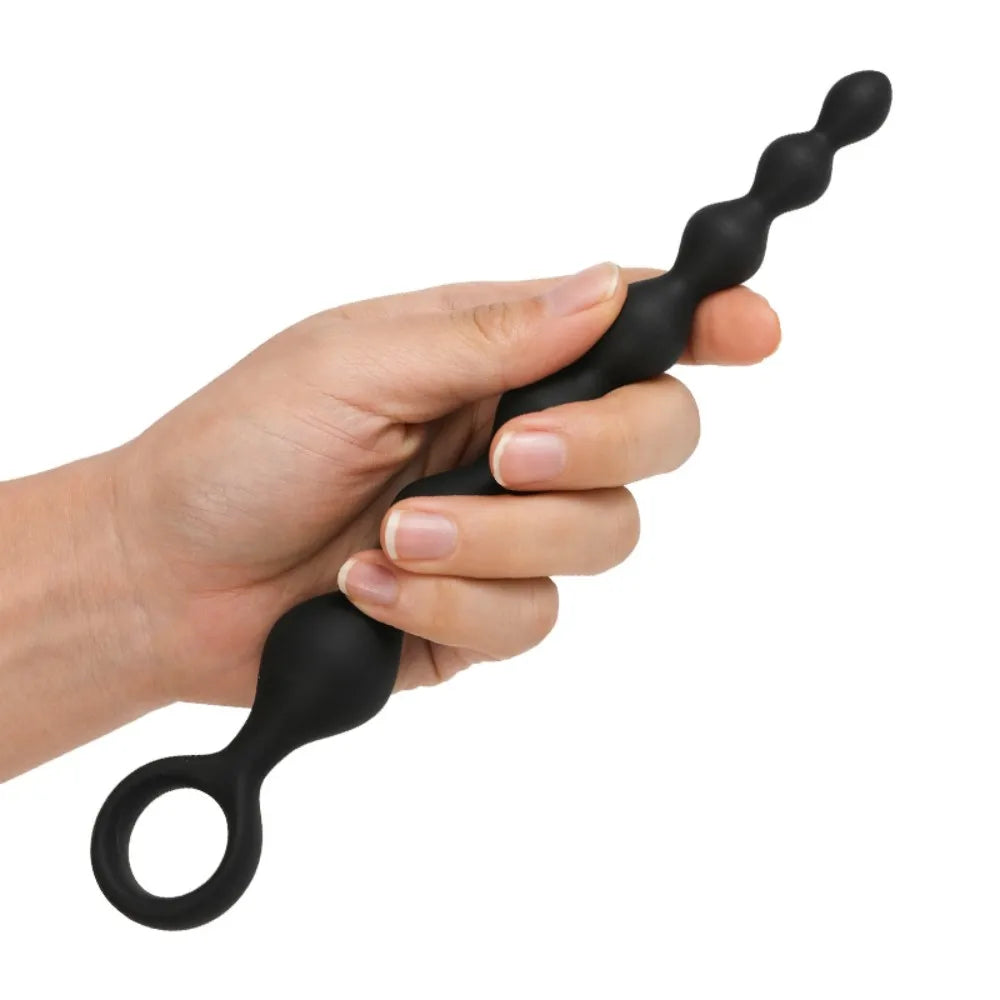 Smooth Flexible Silicone Anal Beads with Pull Ring