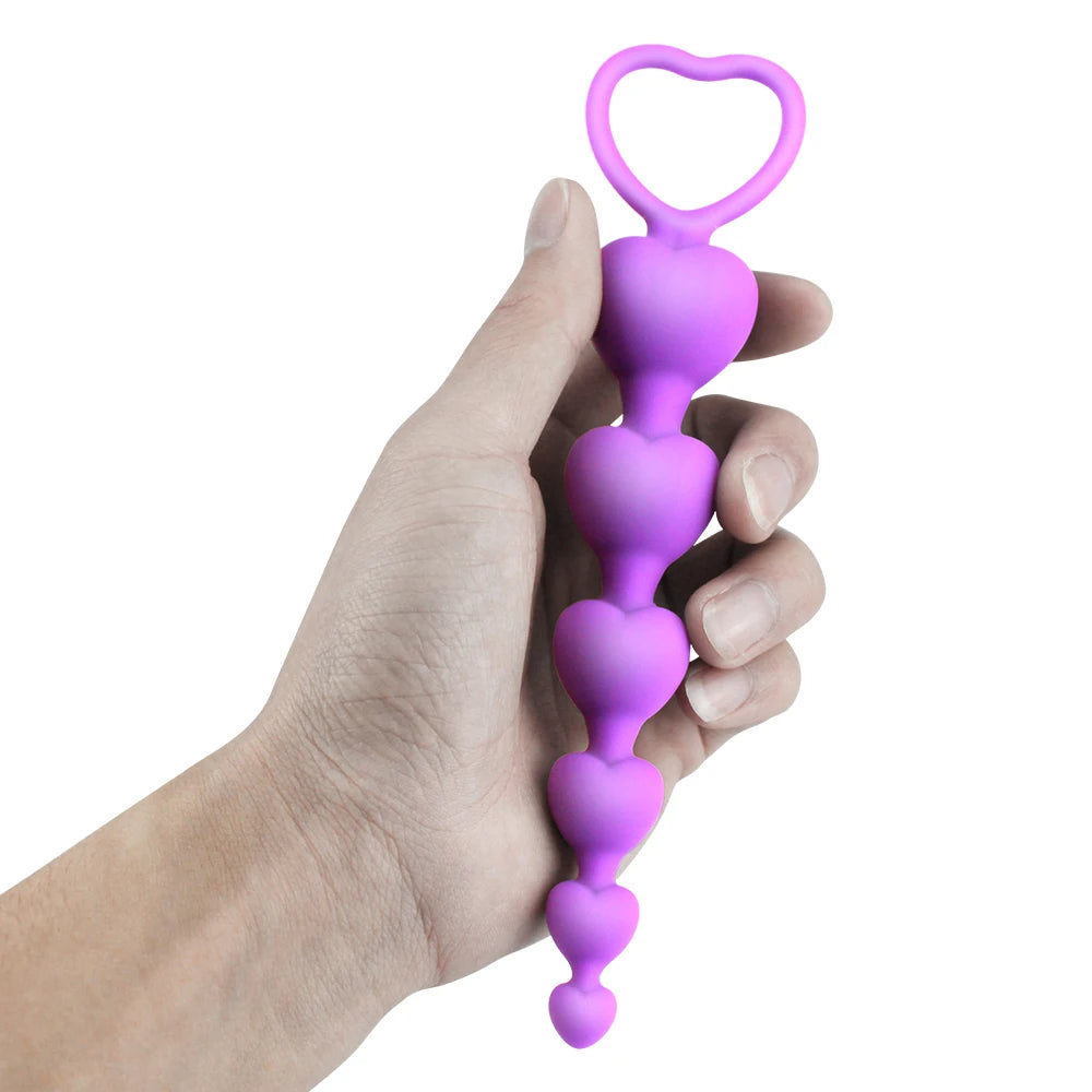 Flexible Heart-Shaped Silicone Anal Bead Chain