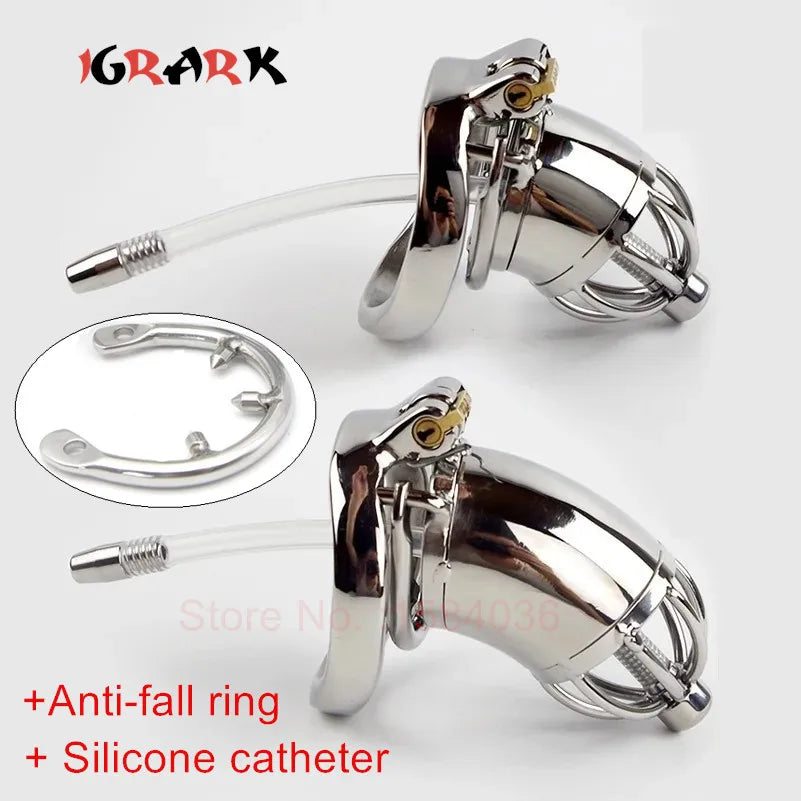 Stainless Steel Chastity Cage with Silicone Catheter