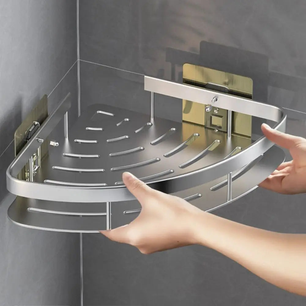 Aluminum No-Drill Corner Shower Shelf