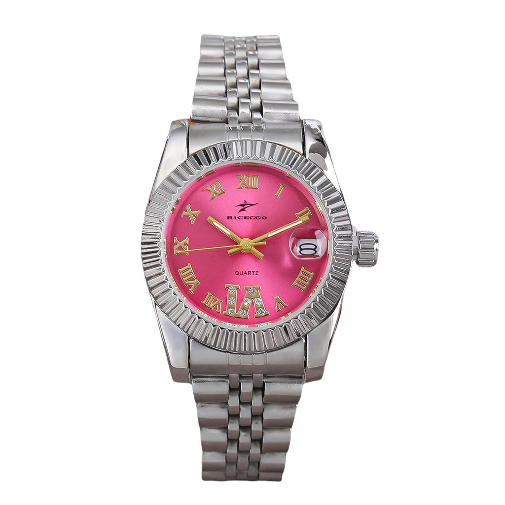 Women Watches Luxury Stainless Steel Business Fashion Classic Elegant Pink Dial Female Clock Bracelet Quartz Wristwatch