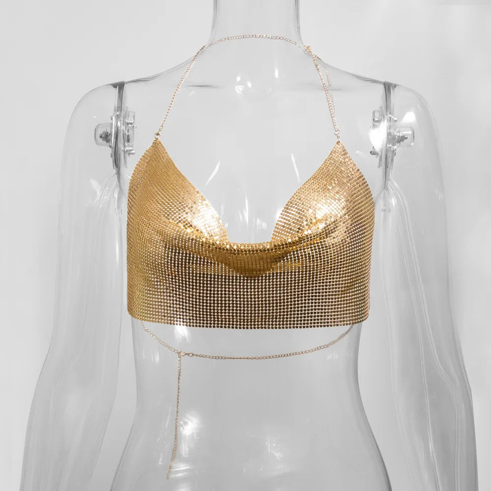 Women's Metallic Halter Crop Top