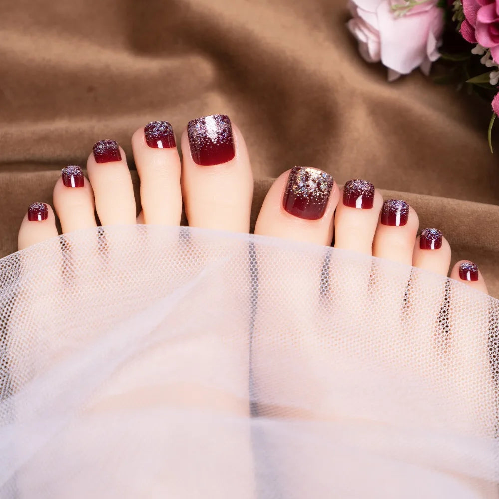 Wearable Manicure Fake Toenails Faux Fingernails Square Head Foot Nail Tips Short Length Full Cover False Toe Nails Women