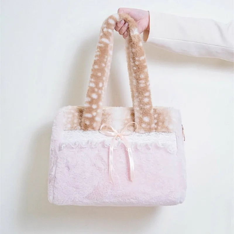 Plush Bow Lace Tote Bag