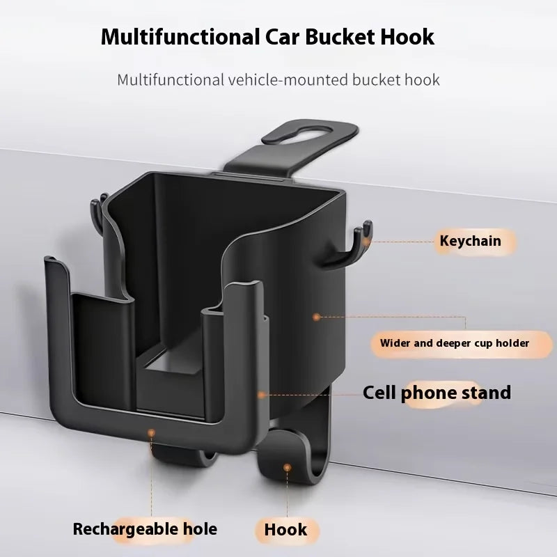2 Pack Car Seat Back Organizer, Cup Holder & Hook, Phone Bracket, Rear Storage for Water Cup & Phone, Car Interior Accessories