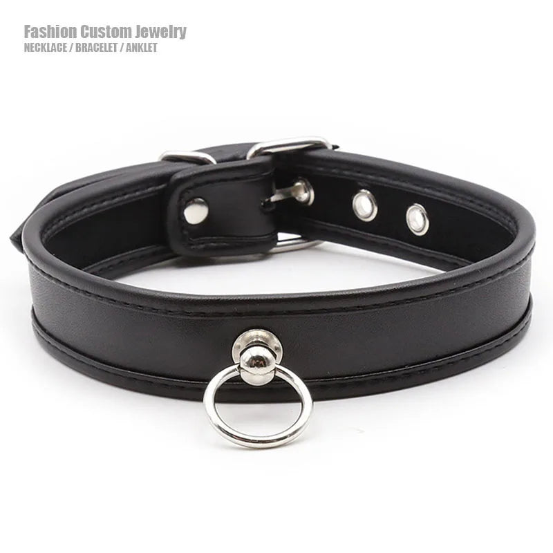 Sexy Hot PU Leather Collar Choker Necklace with Iron Hoop for Women Men BDSM Daddy Slave Cosplay Chocker Party Jewelry Sex Toys
