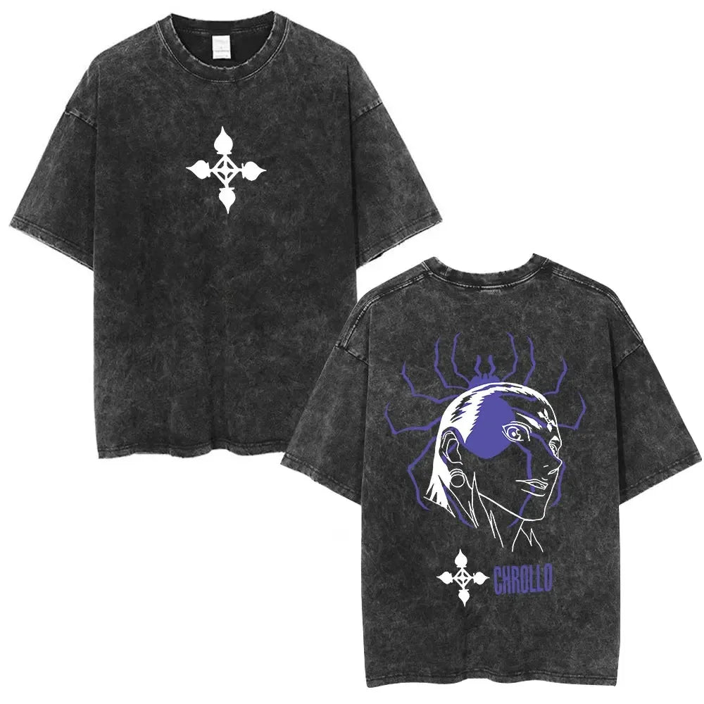 Hunter X Hunter Phantom Troupe Washed T-shirts Anime Hisoka Oversized Print T Shirt Men Women Streetwear Y2k Clothing Cotton Tee