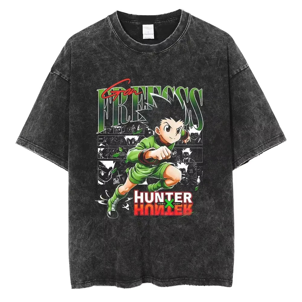 HUNTER×HUNTER T Shirt Kurapika Manga Tshirt Men Women Hip Hop Washed Cotton T-shirt Clothing Summer Short Sleeve Tees Streetwear