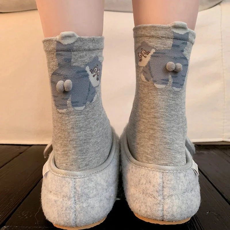 3D Cat Print Mid-Calf Couple Socks