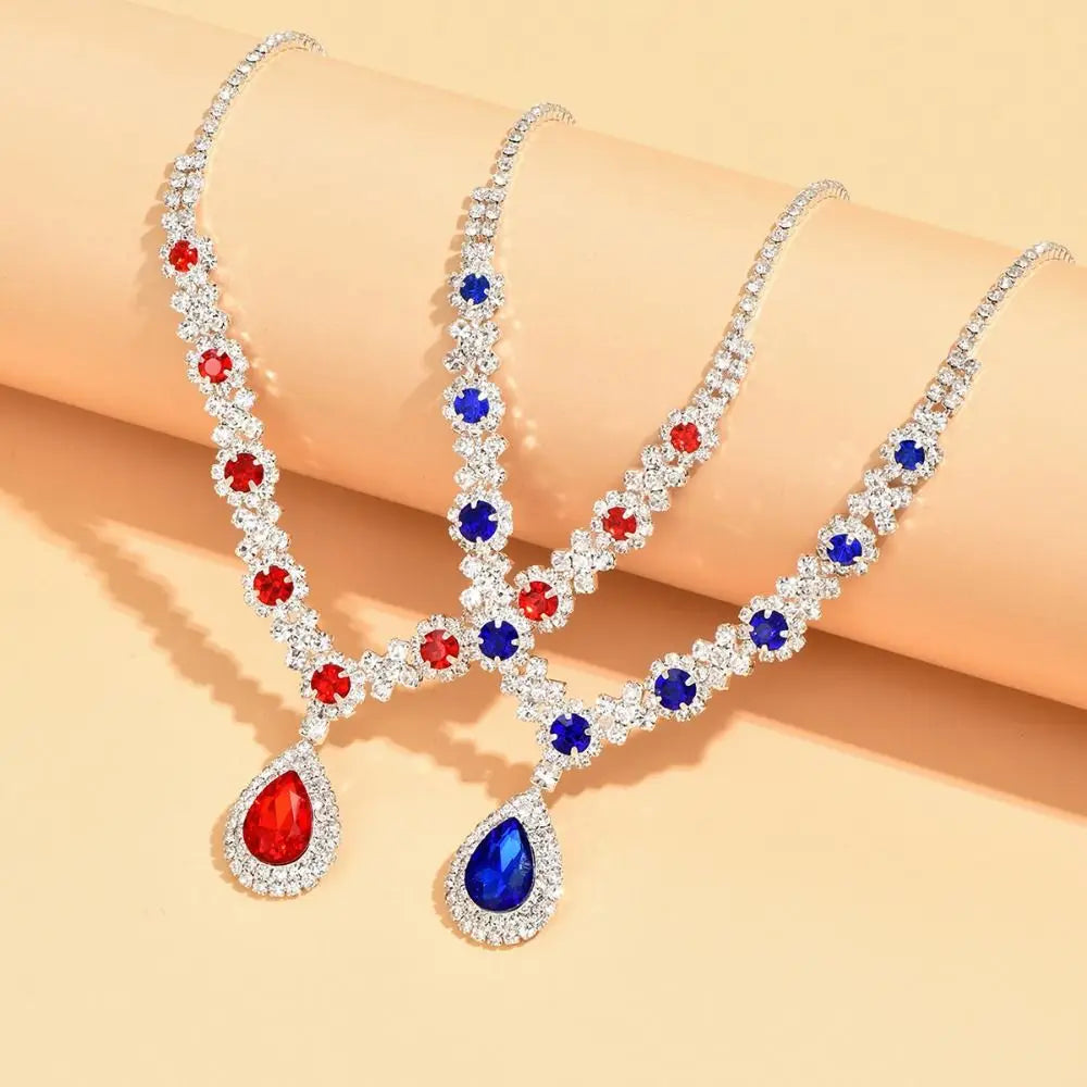Fashionable Crystal Jewelry Necklace Earring Set Premium Luxury Dangle Earrings Water Drop Inlaid Zircon Pendant Necklace Bride