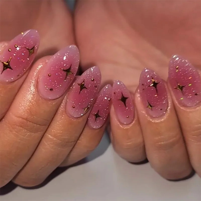 Red Star French Almond Press-On Nails