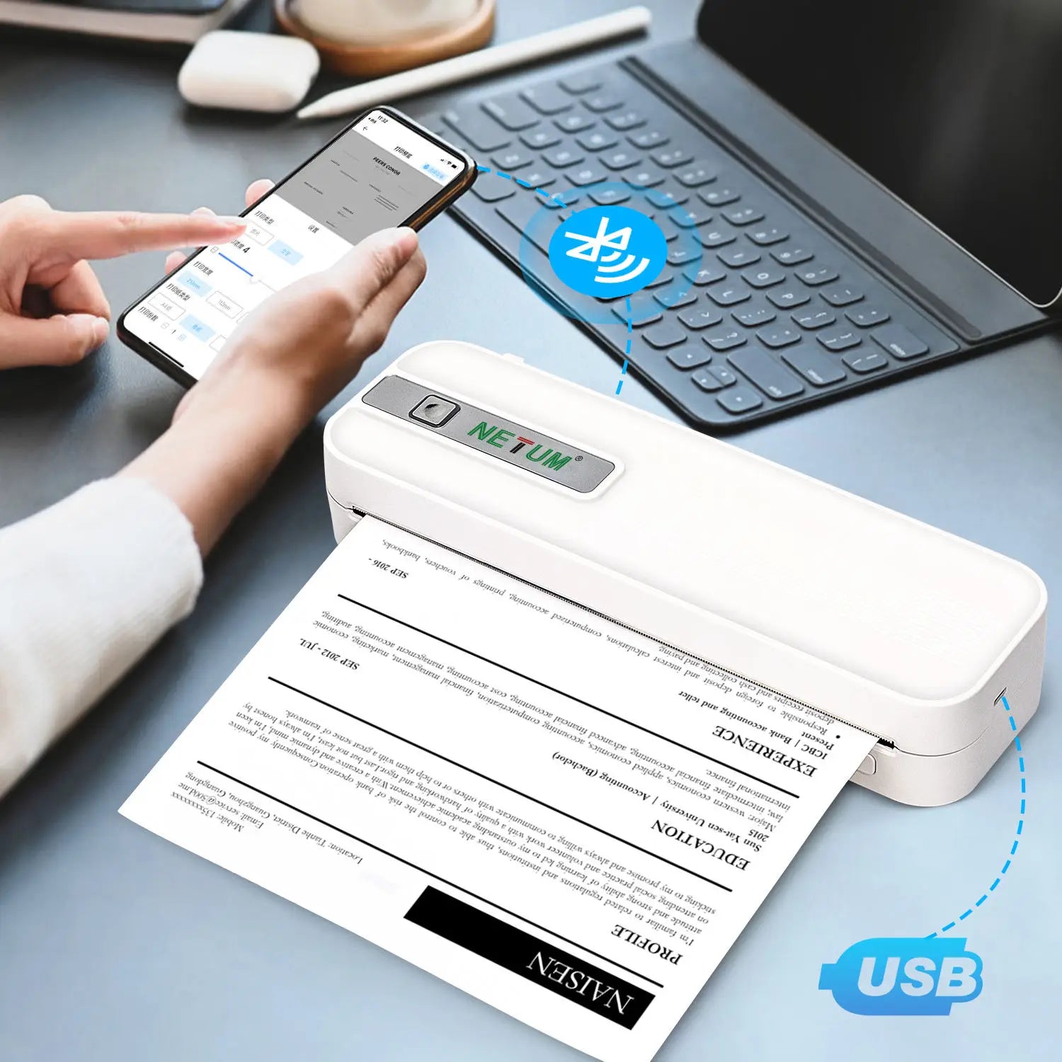 Portable Wireless Thermal Printer, XL-P801 Bluetooth Inkless Printer for Phone & PC,Prints 2.2”–8.3”,Travel Printer for Home