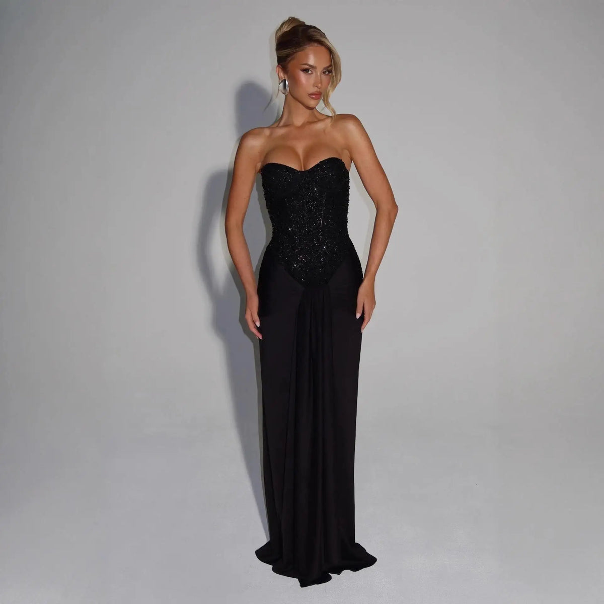 Women's Sequin Strapless Pleated Maxi Dress