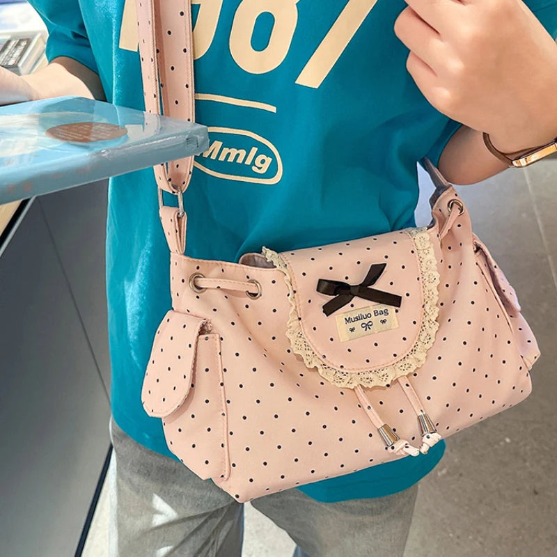 Polka Dot Lace Bow Crossbody Bag