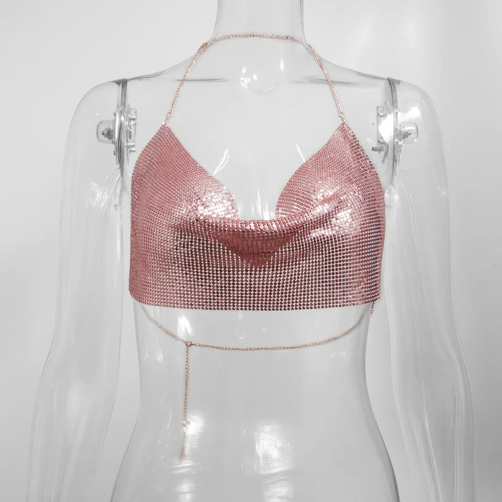 Women's Metallic Halter Crop Top