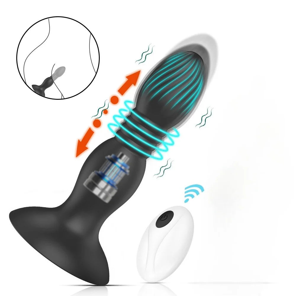 Remote-Control Thrusting Vibrating Anal Plug with Suction Base
