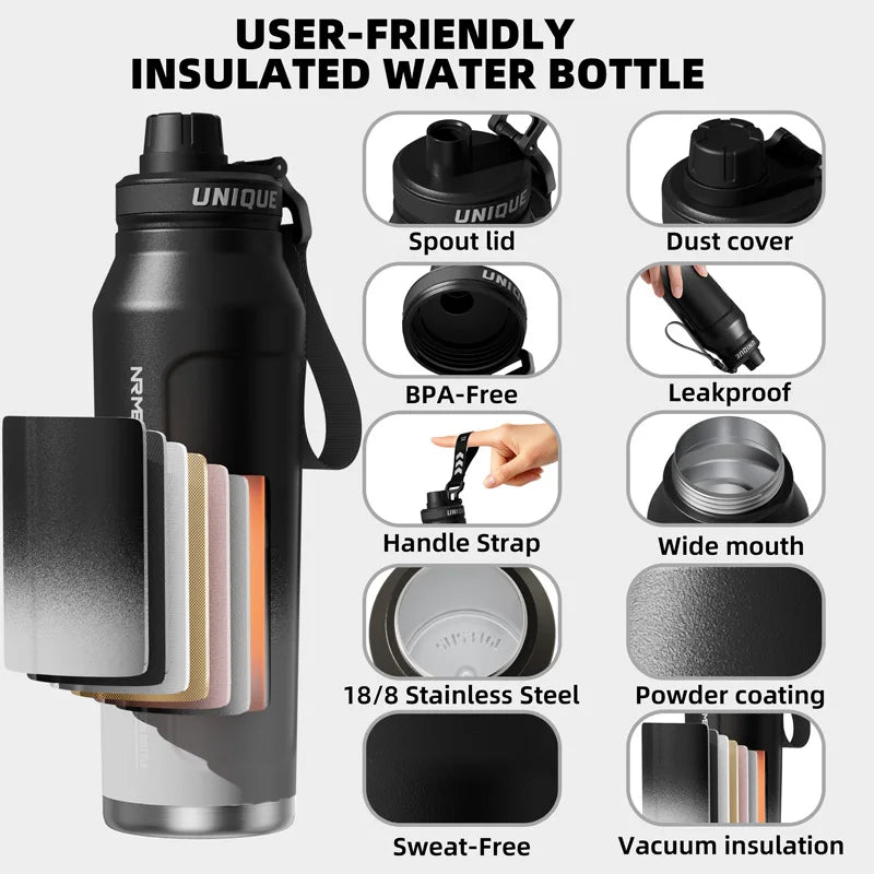 1L Insulated Cold Water Bottle Thermos Stainless Steel Tumbler Qutdoor Sports Handle Vacuum Flasks Double Wall Cup