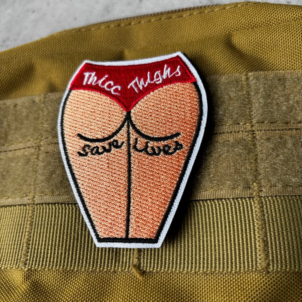 Thick Thighs Save Lives Embroidered Patch Funny Punk Biker Morale Badge Hook and Loop for Tactical Backpack Vest