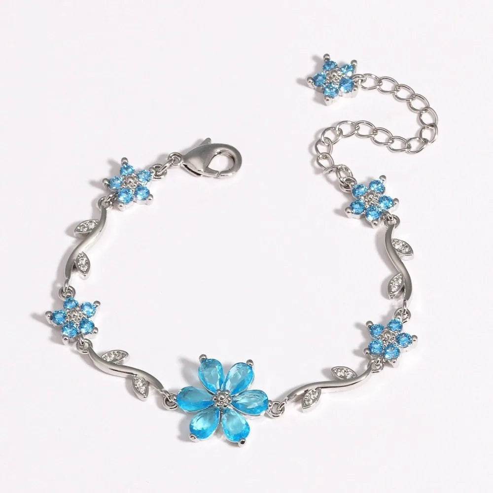 Multicolor Crystal Flower Chain Bracelet