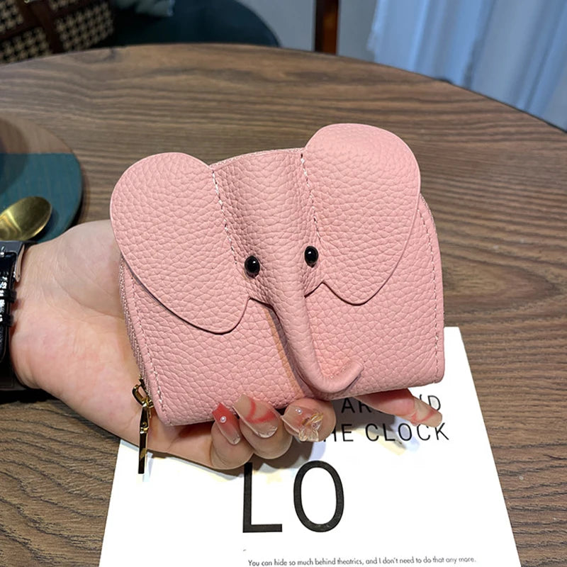 Creative PU Leather  Purse for Women Baby Elephant Card Holder Bag Pendant Ideal for Birthday Gift