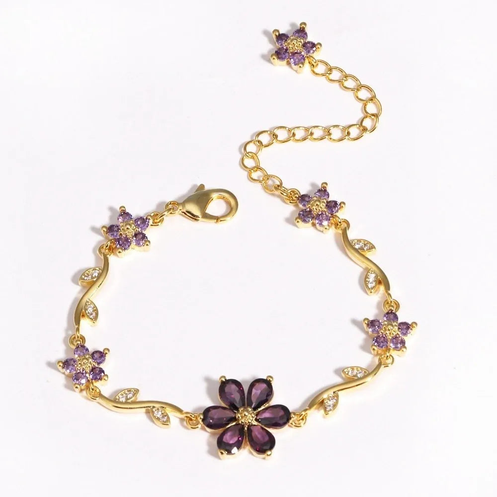 Multicolor Crystal Flower Chain Bracelet