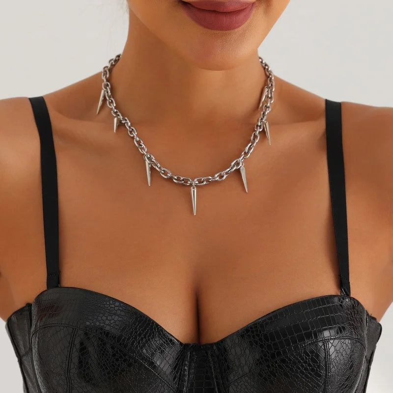 New Punk Silver Spiked Choker Necklace, Hip-Hop Rock Metal Style, Fashionable Jewelry For Both Men And Women.