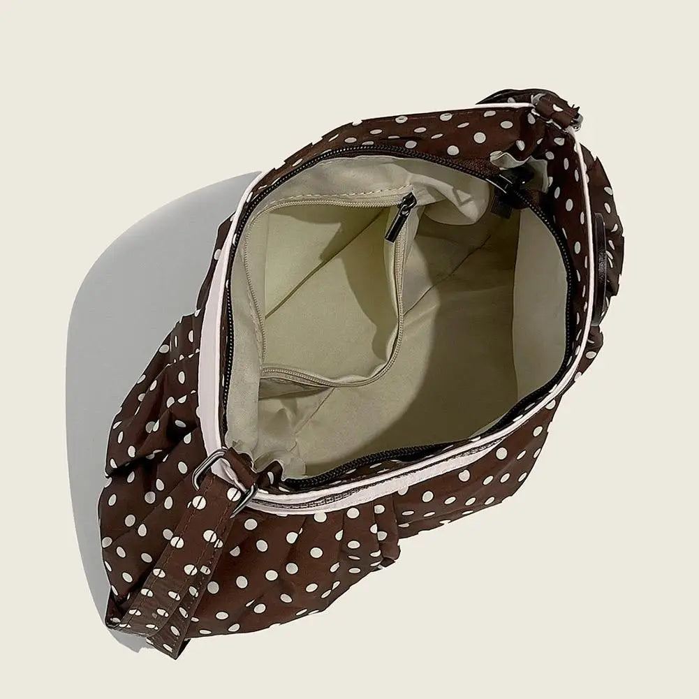 Vintage Polka Dot Pleated Hobo Bag