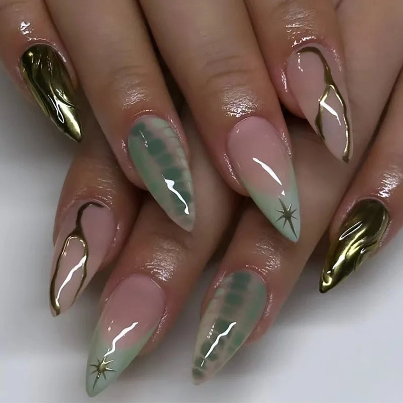 Red Star French Almond Press-On Nails