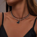 Layered Heart Pendant Beaded Necklace