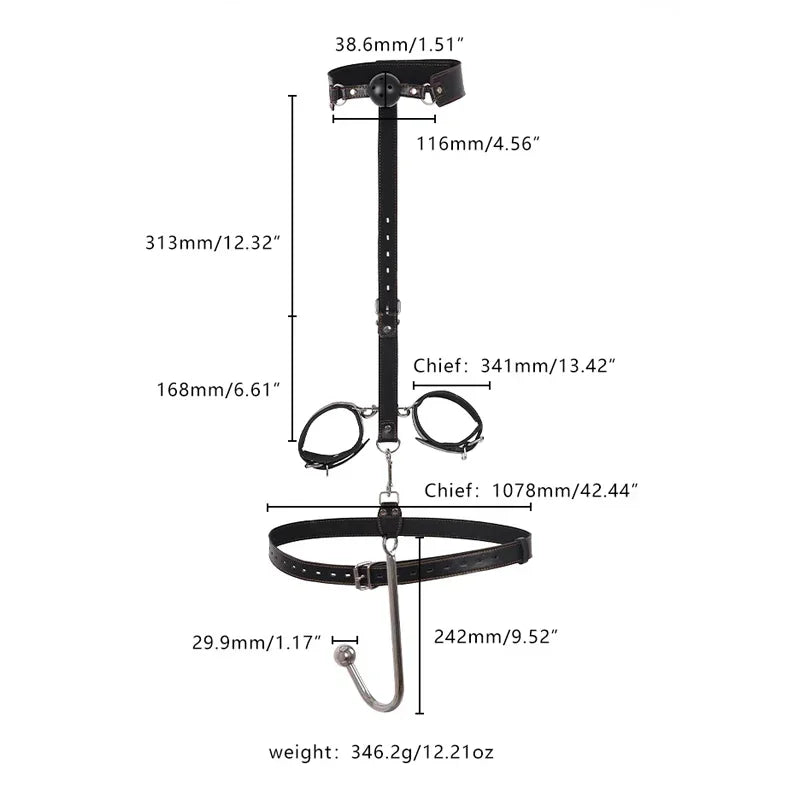 BDSM Anal Hook, Cuffs, Gag & Collar Set