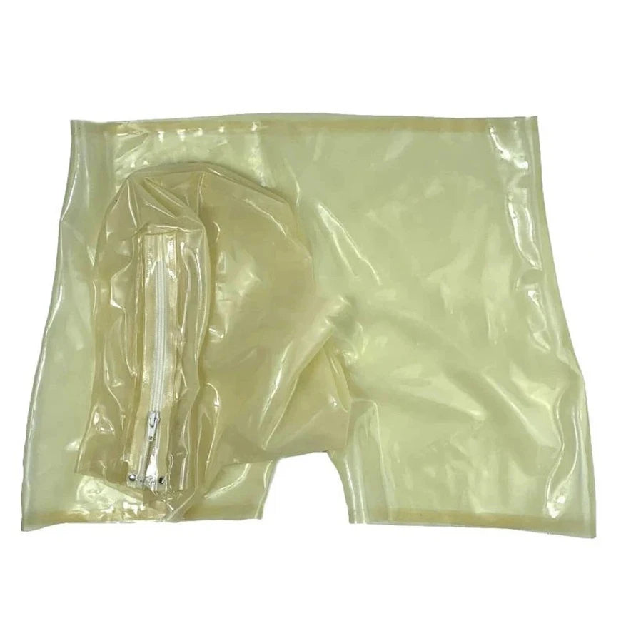 Sexy Latex Women Men Transparent Clear Boxer Rubber Fetish Shorts with Mask Hood Underwear Handmade Clothing RPM143