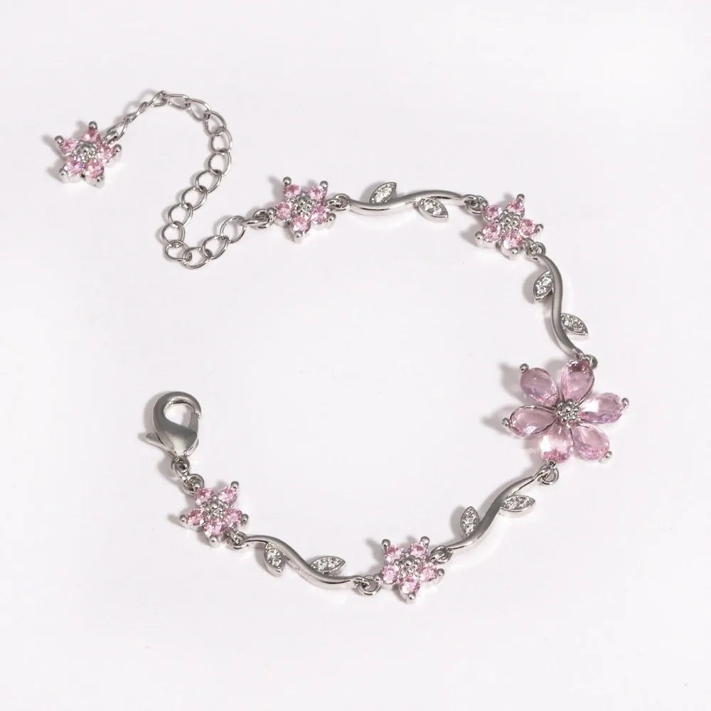 Multicolor Crystal Flower Chain Bracelet