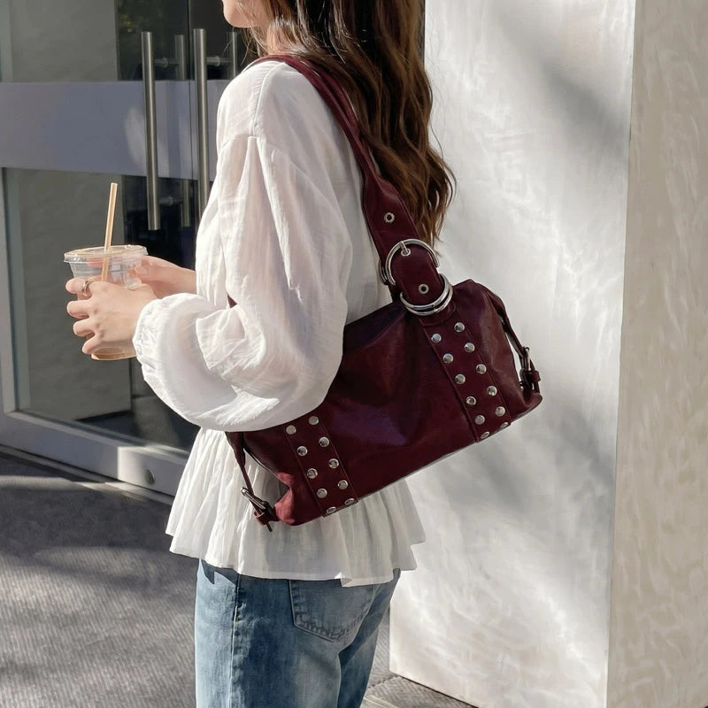 Y2K Studded Faux Leather Mini Bag