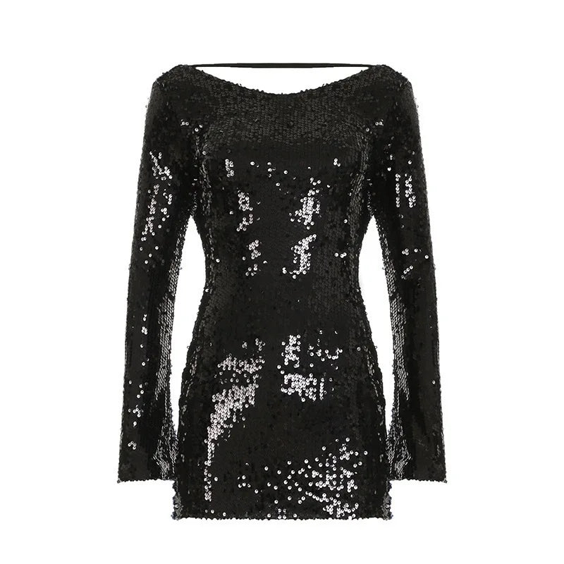 Hotties Sexy Nightclub Style Sequined Big Backless Sexy Butt-covering Short Skirt Pure Lust Sexy Woman Style Dress