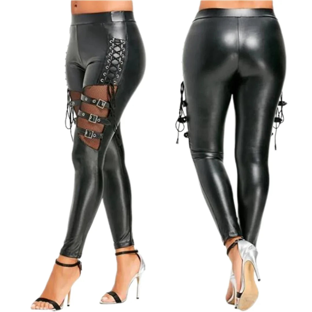 Women Leggings Punk Rock Imitation Leather Pencil Pants High Waisted Tight Bandage Cosplay Leggings