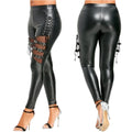 Women Leggings Punk Rock Imitation Leather Pencil Pants High Waisted Tight Bandage Cosplay Leggings