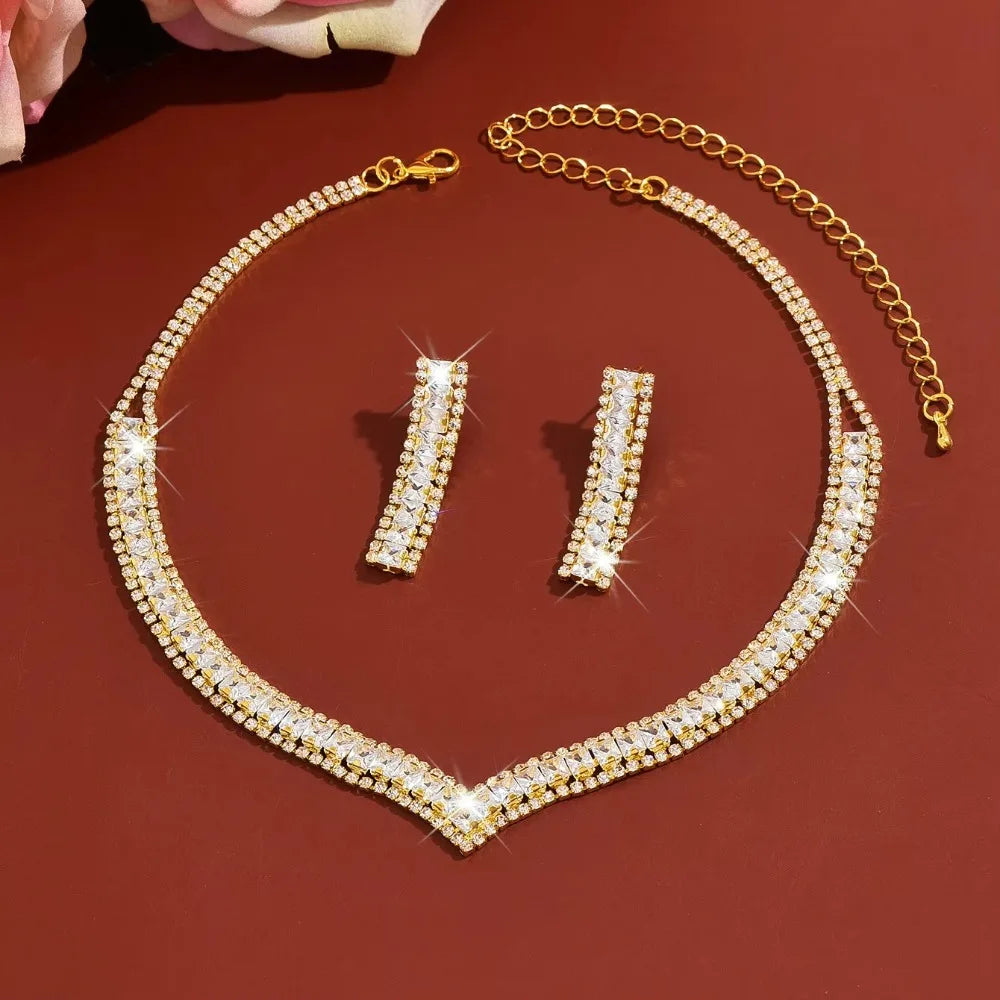 Bridal Rhinestone Bracelet Crystal Jewelry Set Shining Diamond Earrings Exquisite Luxury Necklace Banquet
