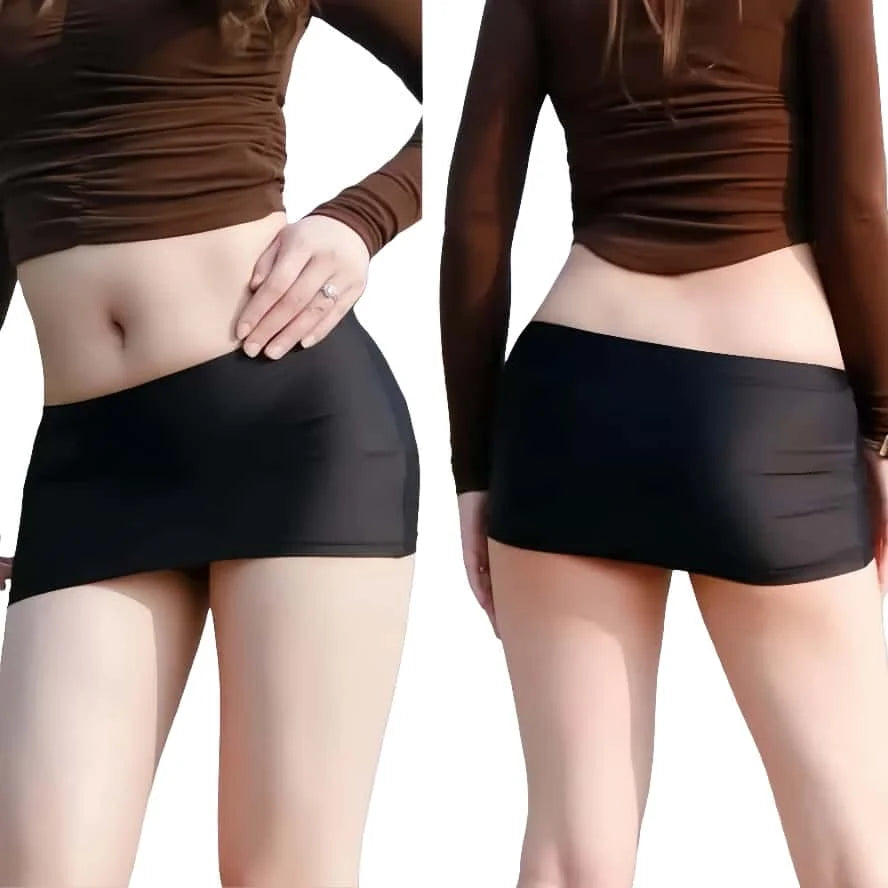 Sexy See Through Black Slim Ultra Thin Mini Short Skirts Bodycon Wrap Hips Silk Skirt for Woman Spring Summer Fashion Lingerie