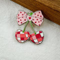 Plaid Cherry Bow Enamel Brooch
