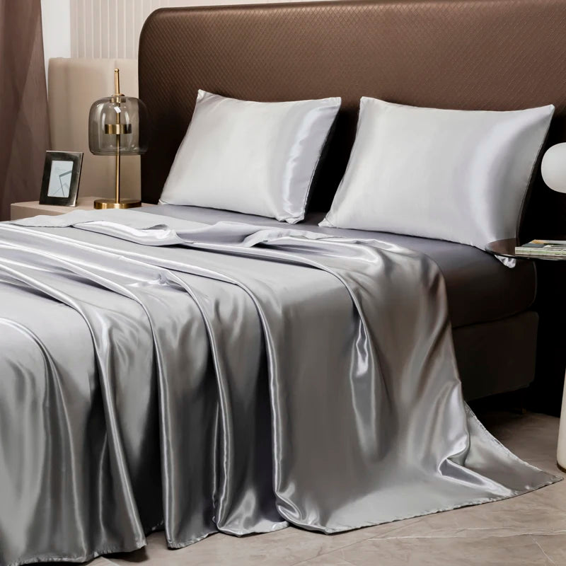 Solid Satin Sheet & Pillowcase Bedding Set